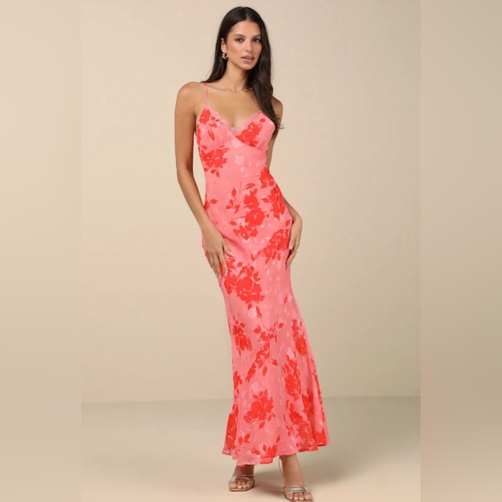 Lulu's Ilaria Pink Floral Burnout Maxi Dress